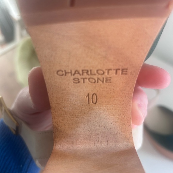 Charlotte Stone Sal Size 10 Suede Green and Tan Platform Heels with Tote Bag - Picture 5 of 8